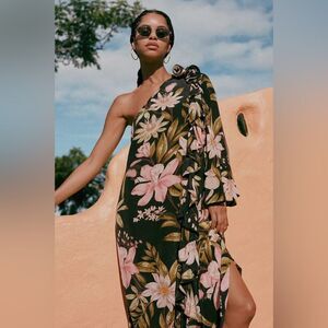 Anthropologie Farm Rio One-Shoulder Ruffle-Hem Dress Size XL